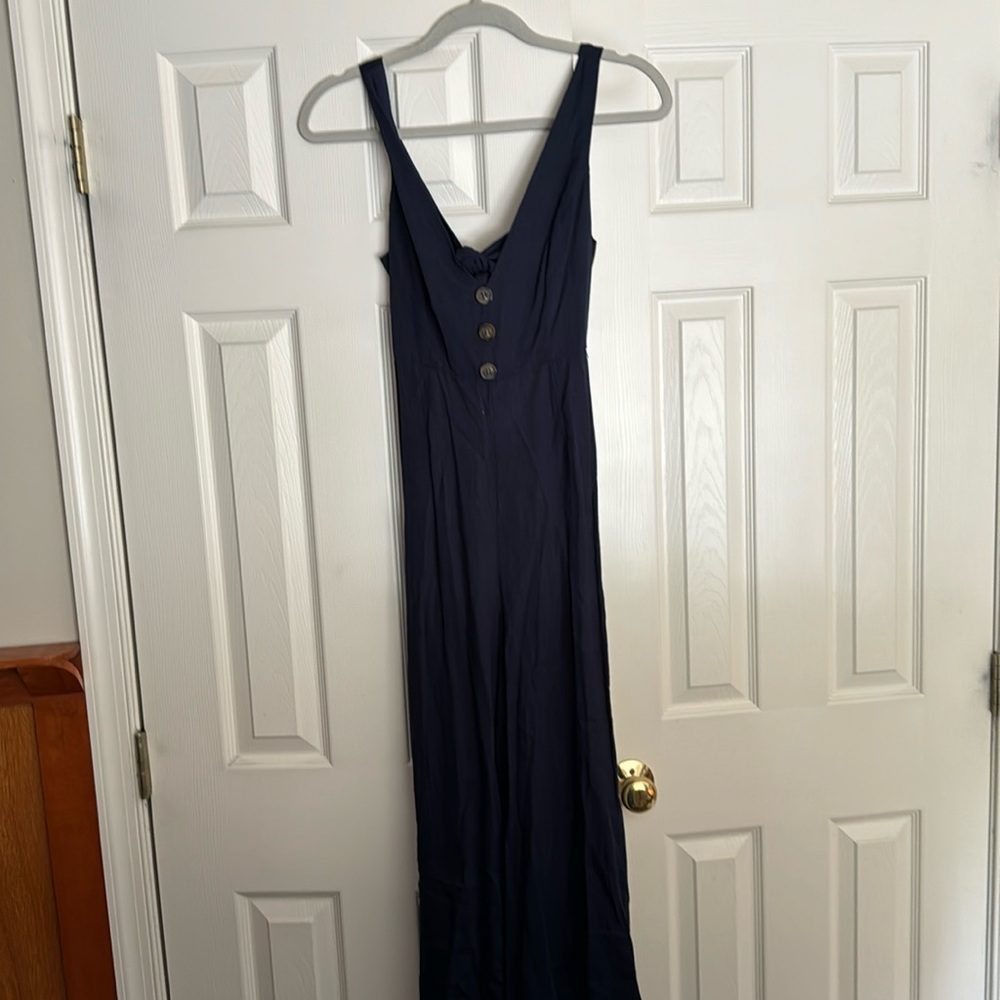 Morning Mist -Navy blue jumpsuit- linen blend.  NWT.  Size 8